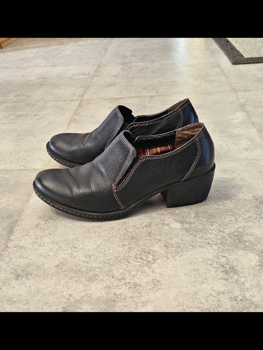 b.o.c. Black Leather Slip-On Heel Loafers
